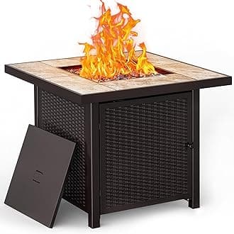 BALI OUTDOORS Propane Gas Fire Pit Table 32 inch 50,000 BTU Square Gas Firepits for Outside, Brown