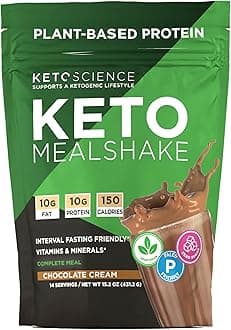Keto Science Plant Based Protein, Keto Meal Shake, Rich in Vitamins & Minerals, Complete Meal Replacement, Pea Protein for Women & Men, Chocolate Cream, 14 Servings