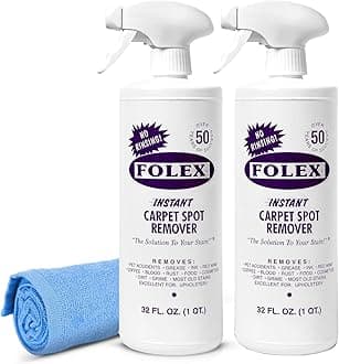Instant Carpet Spot Remover 32 oz – Powerful Stain Remover for Carpets, Upholstery & Rugs – Eliminates Pet Stains, Grease, Red Wine, Food, Makeup & More – With Reusable Cleaning Cloth – 2 Pack