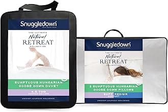 Snuggledown Hungarian Goose Down Double Duvet - 4.5 Tog Lightweight Cool Summer Quilt for Night Sweats, 2 Soft Support Pillows - Soft Jacquard Cotton Cover, Machine Washable, Size (200cm x 200cm)
