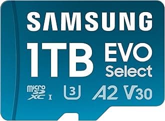 Samsung EVO Select microSD Memory Card + Adapter, 1TB microSDXC, Up-to 160 MB/s, 4K UHD, UHS-I, C10, U3, V30, A2, for Mobile Phone, Smartphones, Nintendo-Switch, and Tablets (MB-ME1T0SA/AM)