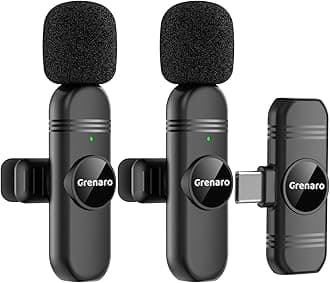 GRENARO Wireless Mic for Youtubers, Noise Cancellation S9 Wireless Microphone for Video Recording, Live Streaming, Mic Wireless for Type-C Ports Devices, 30M Range (Dual Channel Type-C Port Version)