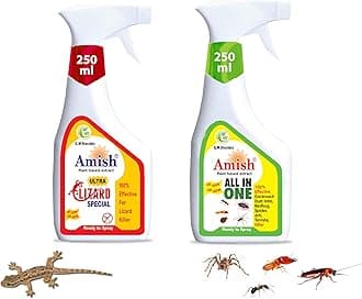 Amish Combo Pack Herbal All In One Insect Spray 250ml & Lizard Spray 250ml For Home Kitchen|10 Minutes Formula |Removes Entire Ant, Cockroach, Bed Bug, Lizard |Powerful 100% Organic Repellent