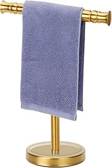 Gold Hand Towel Holder Stand for Bathroom Vanity Countertop SUS304 Stainless Steel T-Shape Free Standing Towel Rack Stand Towel Bar for Bathroom Kitchen