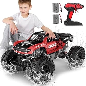 RC Trucks 4x4 Offroad Waterproof - 1:12 Scale Large Amphibious Remote Control Car, Dual Motors Crawler Vehicle, Monster Truck Toys with 2 Rechargeable Batteries, Best Gift for Kids Adults