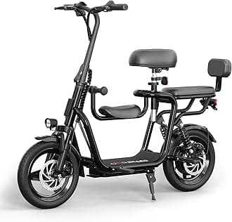 EILLEO Electric Scooter with 3 Seats for Adults Power by 500W Peak Motor, E Bike with 14" Pneumatic Tire and 20 Miles Range&17.4Mph, Electric Bicycle for Women/Man Black