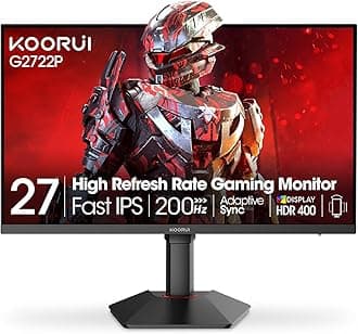 KOORUI 27 Inch QHD Gaming Monitor, 200Hz Monitor, 1ms, Fast IPS, HDR400, 95% DCI-P3 Color Gamut, Height/Pivot/Tilt Adjustability, Adaptive Sync Technology, HDMI & DP Ports, 2K Display, Black G2722P