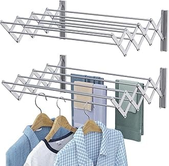 X-cosrack Wall Mounted Clothes Drying Rack, 31.9" Wide Large Rustproof Retractable Laundry Drying Rack, 8 Bar Space-Saving Aluminium Alloys Clothing Hanger Drying Racks forLaundry (Silver)