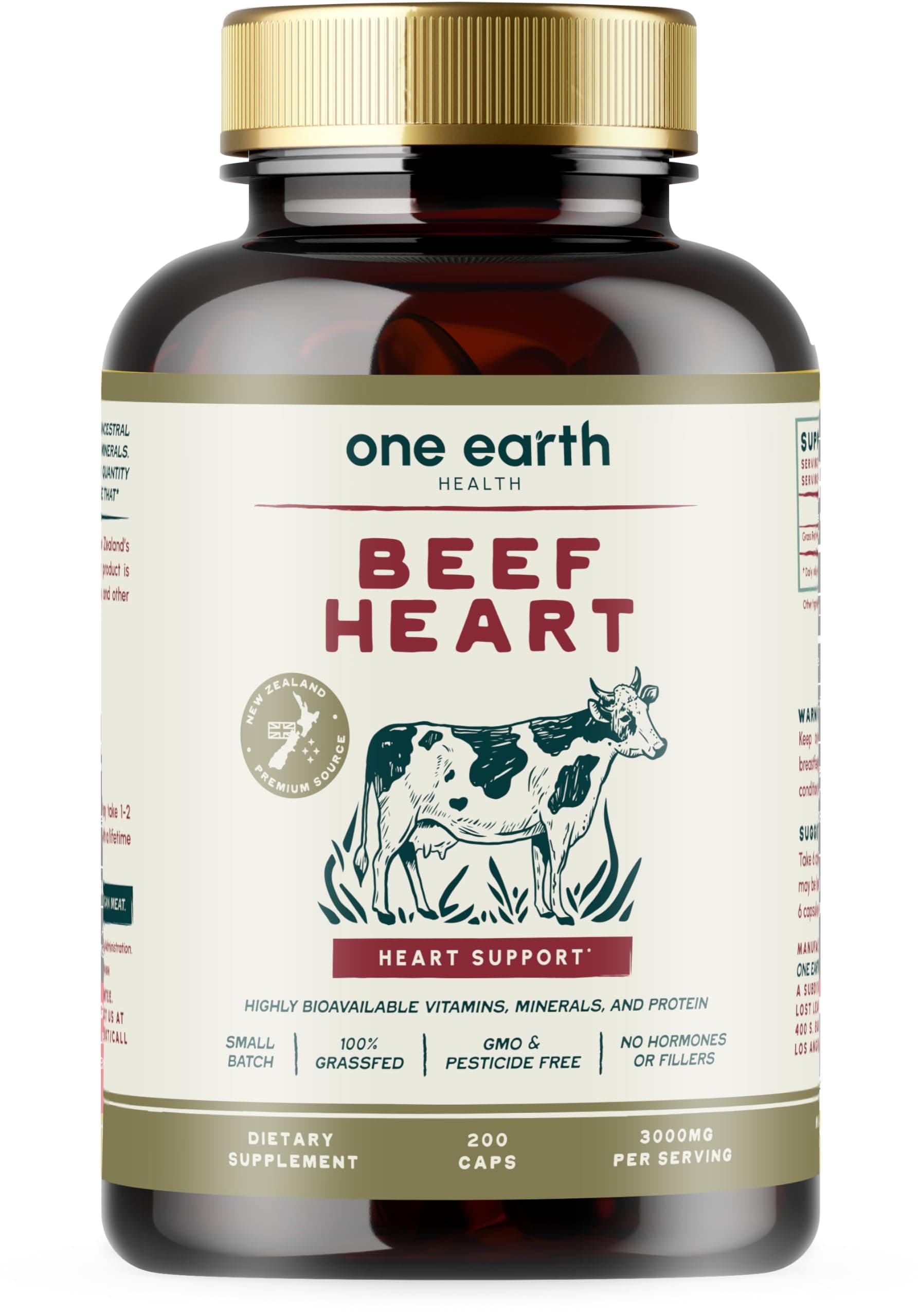 Grass Fed Beef Heart - New Zealand Sourced Heart. 3,000mg per Serving, 200 Count