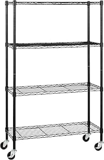 Amazon Basics 4-Shelf Heavy Duty Garage Shelving Storage Unit on 3" Wheel Casters, Adjustable Metal Wire Rack with Leveling Feet, 36" x 14" x 57.75", Black