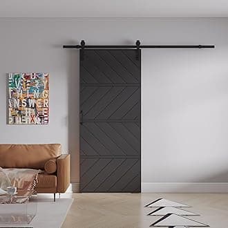 Modern Paneled Manufacture Wood Sliding Barn Door Wave Design with Installation Hardware Kit(Easy Installation), Black, 30" x 84"