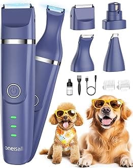 oneisall Dog Clippers with Double Blades,Cordless Small Pet Hair Grooming Trimmer,Low Noise for Trimming Dog's Hair Around Paws, Eyes, Ears, Face, Rump (Purple)