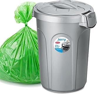 Home Centre Indoor Outdoor Clip On Locking Lid Grey 23 Litre Plastic Waterproof Waste Bin Garden Garage Office Kitchen Home Suitable Dustbin Sturdy Heavy Duty Rubbish Recycle Sortation