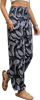 Women's Harem Pants, High Waist Yoga Boho Trousers with Pockets