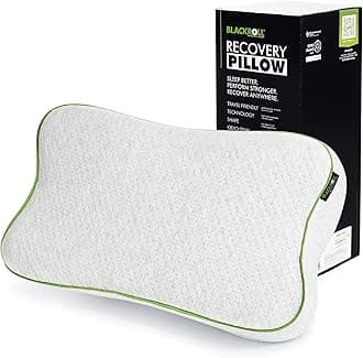 BLACKROLL - Recovery Pillow, Ergonomic Shape Supports All Sleeping Positions, Memory Foam Pillows for Neck, Shoulder, and Back, Breathable Roll Up Travel Pillow with Included Travel Bag