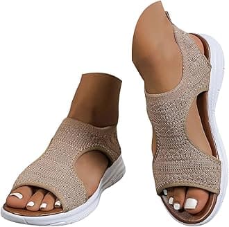 HEONSATI Sandals for Women Orthopedic, Sandals with Arch Support Summer Ladies Wedge Cushion Walking Shoes Platform Casual Mesh Beach Comfy Washable Memory Foam Slingback Slide Sport Knit Shoes