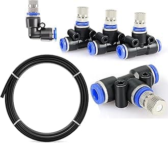 10Mtr Hose Pipe & 5pcs 6mm Atomization Misting Fog Nozzles with Tee Connector Suitable for DIY Sanitization Tunnel Fogger Sprayer Watering Irrigation Fogging Cooling Mist Kit Sprinkler