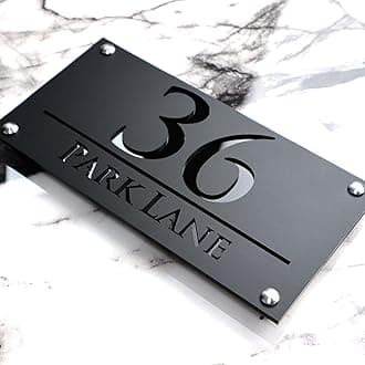 K SMART SIGN | LUXE H3 F32 | House Numbers Plaques House Numbers Door Laser Signs Number Name Personalised Plaques For Outside 3D Laser Cut acrylic Mirrored Marble (Matt Black & Gloss Black)