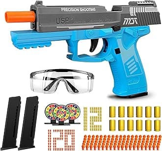 Toy Gun Automatic Reloading Rebound and Shell Ejecting Soft Foam Blaster with 3 Magazine and Goggles, Ideal for Shooting Games, Education Model Toy Pistol - Gift for Kids Boys Girls