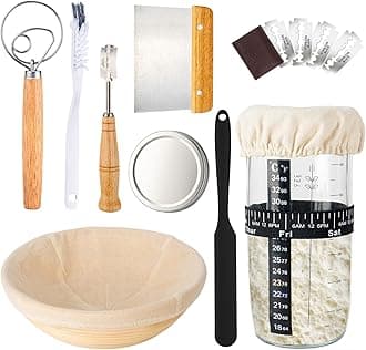 Banneton Bread Proofing Basket Set, 10 Inch Round Sourdough Proofing Bowls with Liners, Sourdough Starter Kit, Sourdough Bread Baking Supplies for Bakers Women Wife Mom