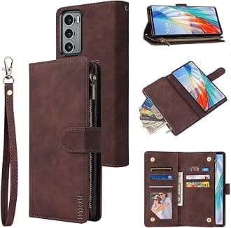 LBYZCASE Phone Case for LG Wing 5G(2020),LG Wing Wallet Case,Luxury Folio Flip Leather Cover[Zipper Pocket][Wrist Strap][Kickstand ][Magnetic Closure] for LG Wing (Coffee)