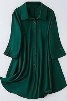 Women's Shirt Dress | Knee Length Dresses | Loose Fit | Button-Down | 3/4 Sleeve | Vacation Outfit