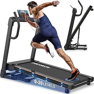 Folding Treadmill for Home, 4.5HP, 20 Auto Incline, 1km/h-16km/h, 150KG limited, Running Machine for Heavy People with LED, Bluetooth Speakers, Silent Walking Pad