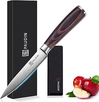 Utility Knife, 5 Inch Chef Knife, Ultra Sharp High Carbon Stainless Steel, Multipurpose Paring Knife for Fruit and Vegetable Cutting with Wooden Handle, Premium Gift Box