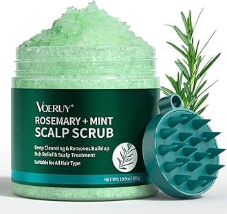 Scalp Scrub, Rosemary Scalp Exfoliator Scrub Shampoo, 2-in-1 Scalp Treatment with Mint Oil, Hair Treatment to Clarify and Remove Build Up with Silicone Scalp Massager, 10.6oz/300g