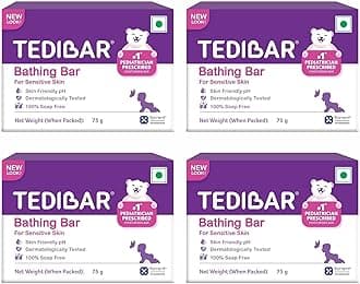 Tedibar Moisturising Baby Bathing Bar with Skin Friendly PH|100% Soap Free|Prevents Dryness & Rashes|Dermatologically Tested 75gm x Pack of 4