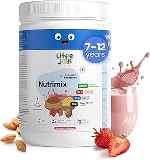 Nutrimix Nutrition Powder 350g | 7-12 Years | No Refined Sugar | Supports Healthy Growth & Boosts Immunity | With Ragi, Bajra, Almonds, Peas & Oats | Strawberry Flavour