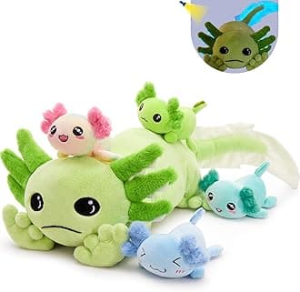 Tezituor Axolotl Plush Toy with 4 Babies, 31.5" Cute Axolotl Stuffed Animals Luminous Axolotl Plushies Soft Large Pillow Birthday Gifts for Girlfriends Kids,Green(Glow in The Dark)