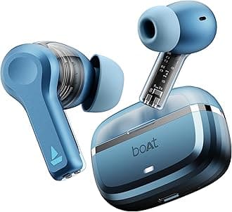 Boat Nirvana Space, 360º Spatial Audio, Active Noise Cancellation (~32dB), 100Hrs Battery,4Mics ENx, Fast Charge, v5.3 Bluetooth Earbuds, TWS Ear Buds Wireless Earphones with mic (Infinity Blue)