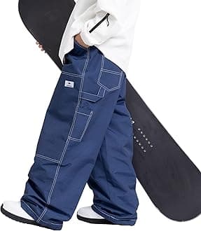 SNOWVERB Baggy Snowboard Pants, Waterproof Insulated Ski Pants with Streetwear Jean Style, Loose Fit Snow Pants for Men Women
