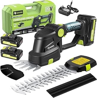 Cordless Hedge Trimmer-20V Electric Shrub Trimmer Grass Shears Handheld Grass Cutter, Hedge Shear with 2 PCS Rechargeable Battery and Charger for Garden, Lawn