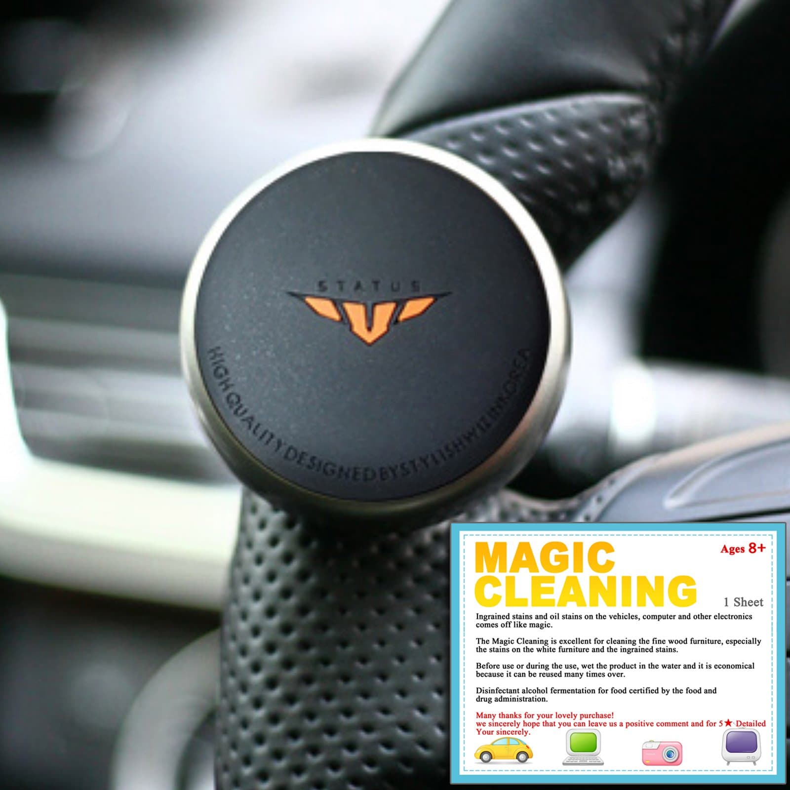 STATUS MINI & STAR Power Handle Steering Wheel Spinner Knob (Black)