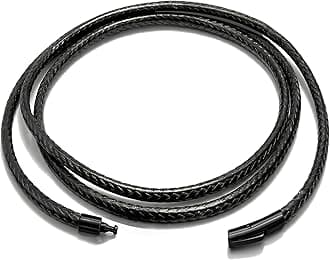 Multiple Sizes Comfortable Braided Leather Chain Cord with Stainless Steel Clasp, Versatile String Rope Necklace for Men/Women, Waterproof Black Chains Necklace for Pendants
