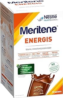 Meritene Energis Chocolate Protein Shake | 30g Powder Sachets, Pack of 15 | Nutritional Support Mix with Proteins and Minerals | With Vitamin D, B & K