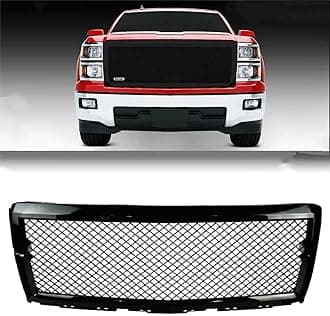 Car Front Grill, Automotive Bumper Replacement Gloss Black Mesh Grille Guards for 2014-2015 Silverado 1500