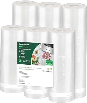 Bonsenkitchen Vacuum Sealer Rolls Bags, 6 Pack 11" x 20' 3 Rolls +8" x 20' 3 Rolls Storage Bags, BPA Free, Durable Commercial Customized Size Food Bags for Food Storage and Sous Vide Cooking VB3211