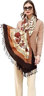 DANA XU 100% Merino Wool Pashmina Shawl for Women 96"x43", Oversized Cashmere Wrap with Tassels, Floral Travel Blanket Cape