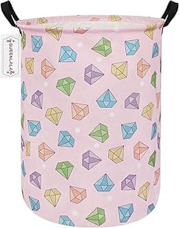QUEENLALA Large Storage Basket,Laundry Hamper/Bathroom/Home Decor/Collapsible Round Storage Bin,Boys and Girls Hamper/Boxes/Clothing(Round-Color diamond)