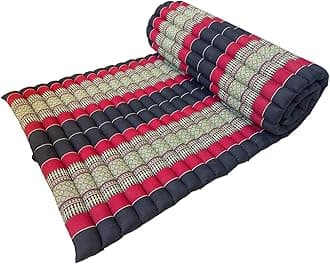 Traditional Thai Kapok Roll-Up Meditation Mattress for Yoga Massage or Relaxation (Red, Black)