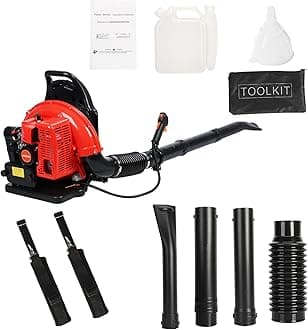 Backpack Leaf Blower, Gas Powered Cordless Snow Blower 63CC 2 Stroke 665 CFM Engine Dust Blower Single Cylinder Air Cooled Cleaner Garden Tool for Lawn Yard Blowing Debris (63CC-Red)