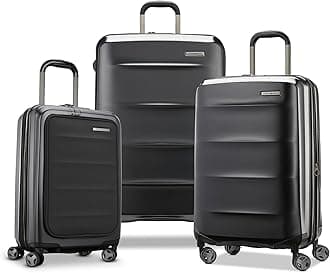 Samsonite Octiv Pro 3-Piece Hardside Lightweight (21/24/28) Front Pocket Carry-On Pro, Medium & Large-Checked Luggage Set, Expandable, Four Spinner Wheels, Adjustable Handle, TSA Lock – Black