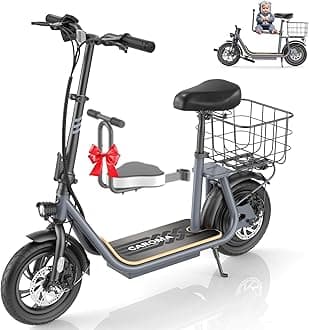 Caroma Peak 800W/1200W Electric Scooter with Seat 12" Tire, 30 Miles Range 20MPH Max Speed, Foldable Electric Scooter for Adults 300 LBS Max Load