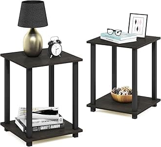 FURINO Simplistic End Table, Espresso/Black, Set of 2, Width 15.7 x Height 19.7 x Depth 15.7 inches (40 x 50 x 40 cm)