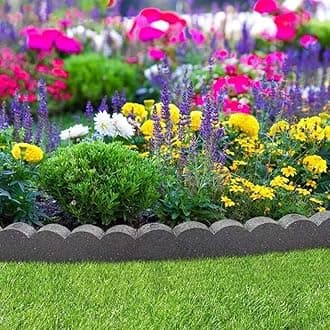 – Flexi Curve Scalloped Garden Edging Rubber Landscape Scallop Lawn Border Edging Section 120cm (4ft), Grey, Pack of 1