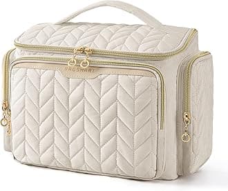 Travel Toiletry Bag, Large Wide-open Travel Bag for Toiletries, Makeup Cosmetic Travel Bag with Handle-Beige