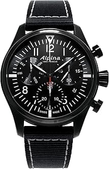 AlpinaMen's Startimer Pilot Chronograph Swiss Quartz Watch, Sapphire Crystal, 42mm